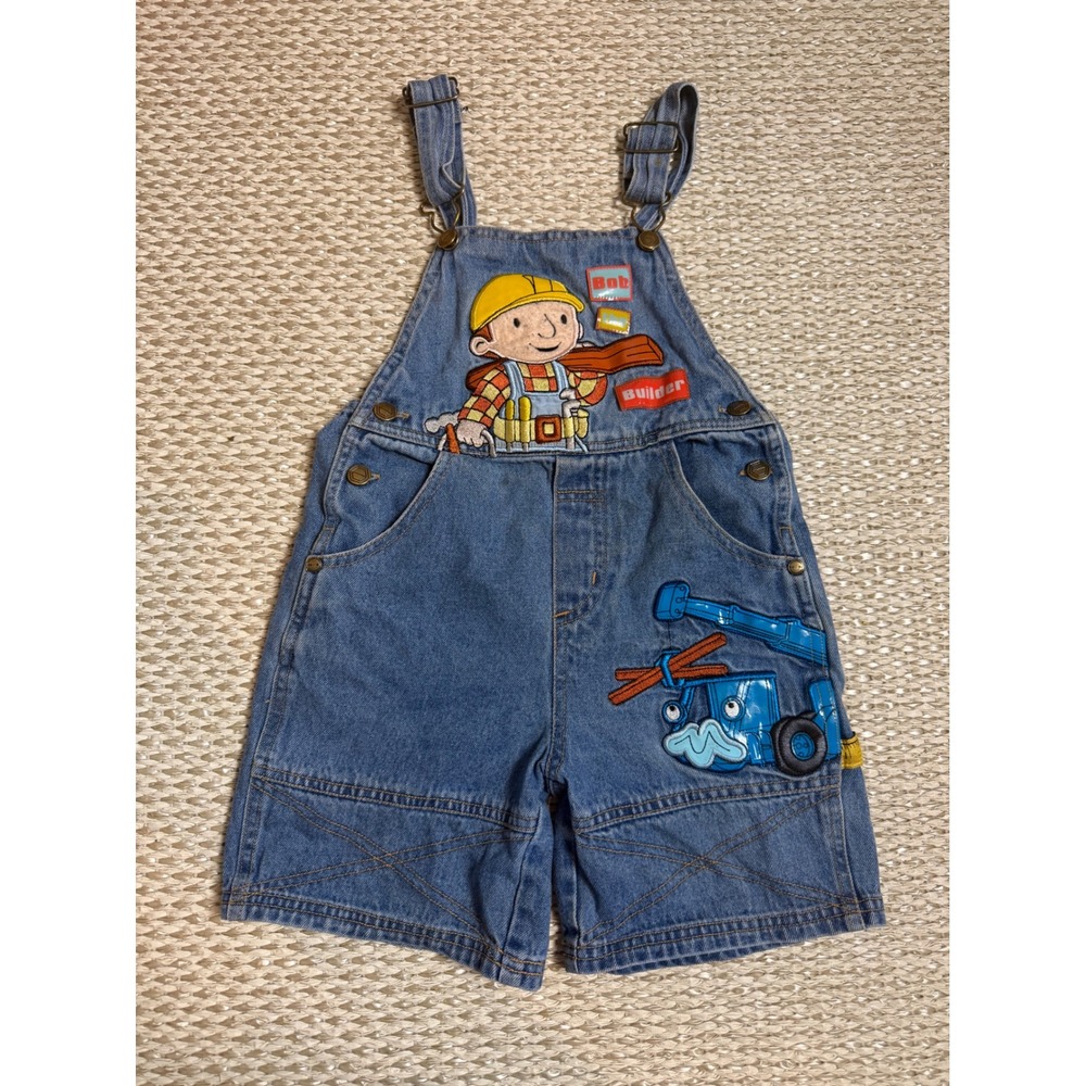 Vintage Bob the Builder Denim Shortalls Kids 5T Blue Embroidered Overalls 90's
